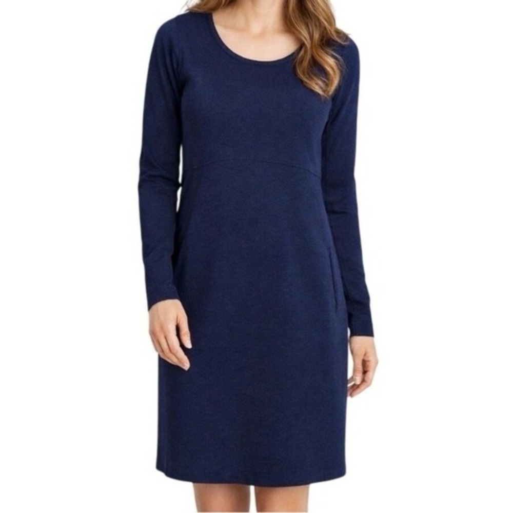 Duluth Trading‎ Women Size XL Navy Blue Wearwithall Ponte Knit Long Sleeve Dress